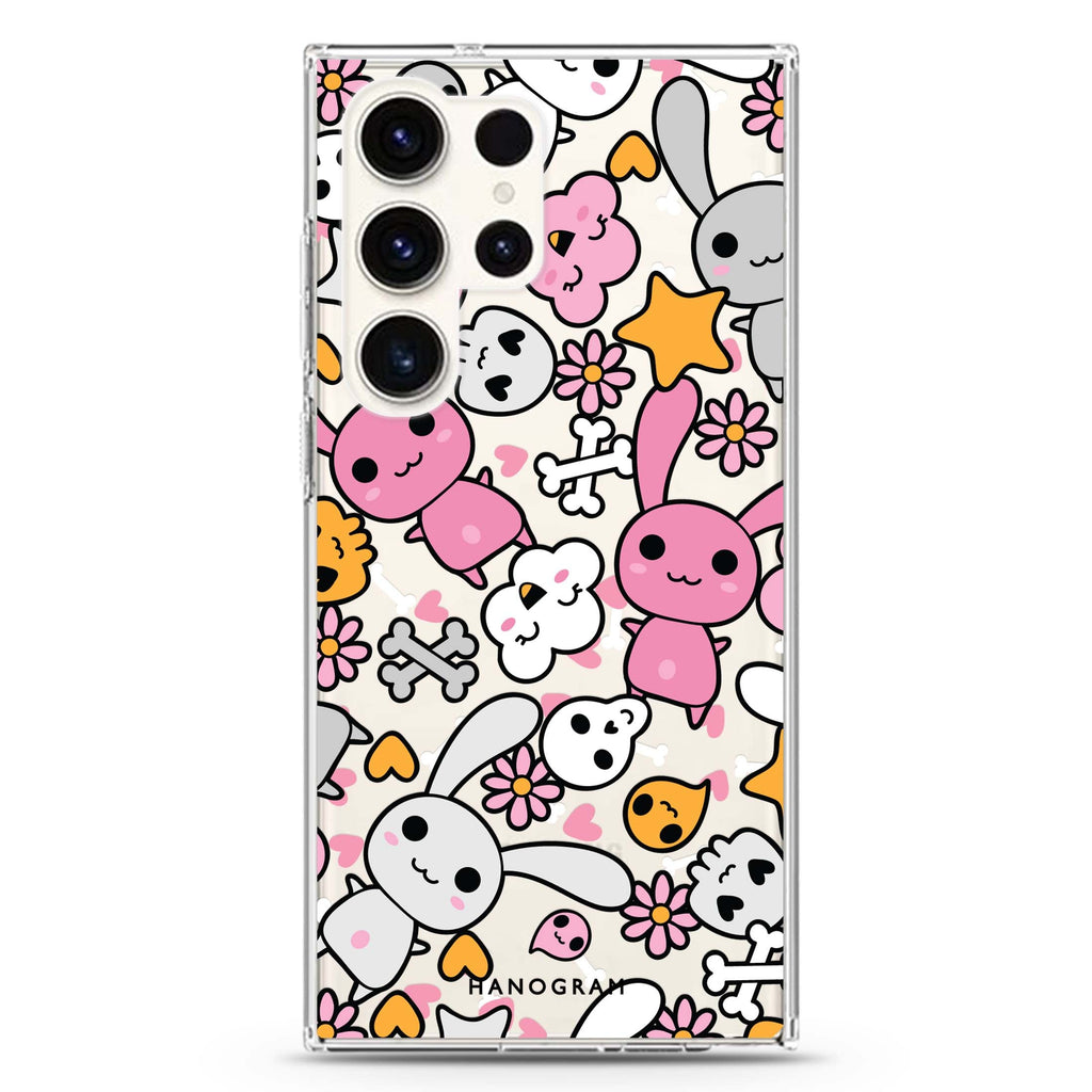 Bunny Doodles Samsung Galaxy Ultra 透明保護殼，適用 S26/S25/S24/S23 Ultra，圖1