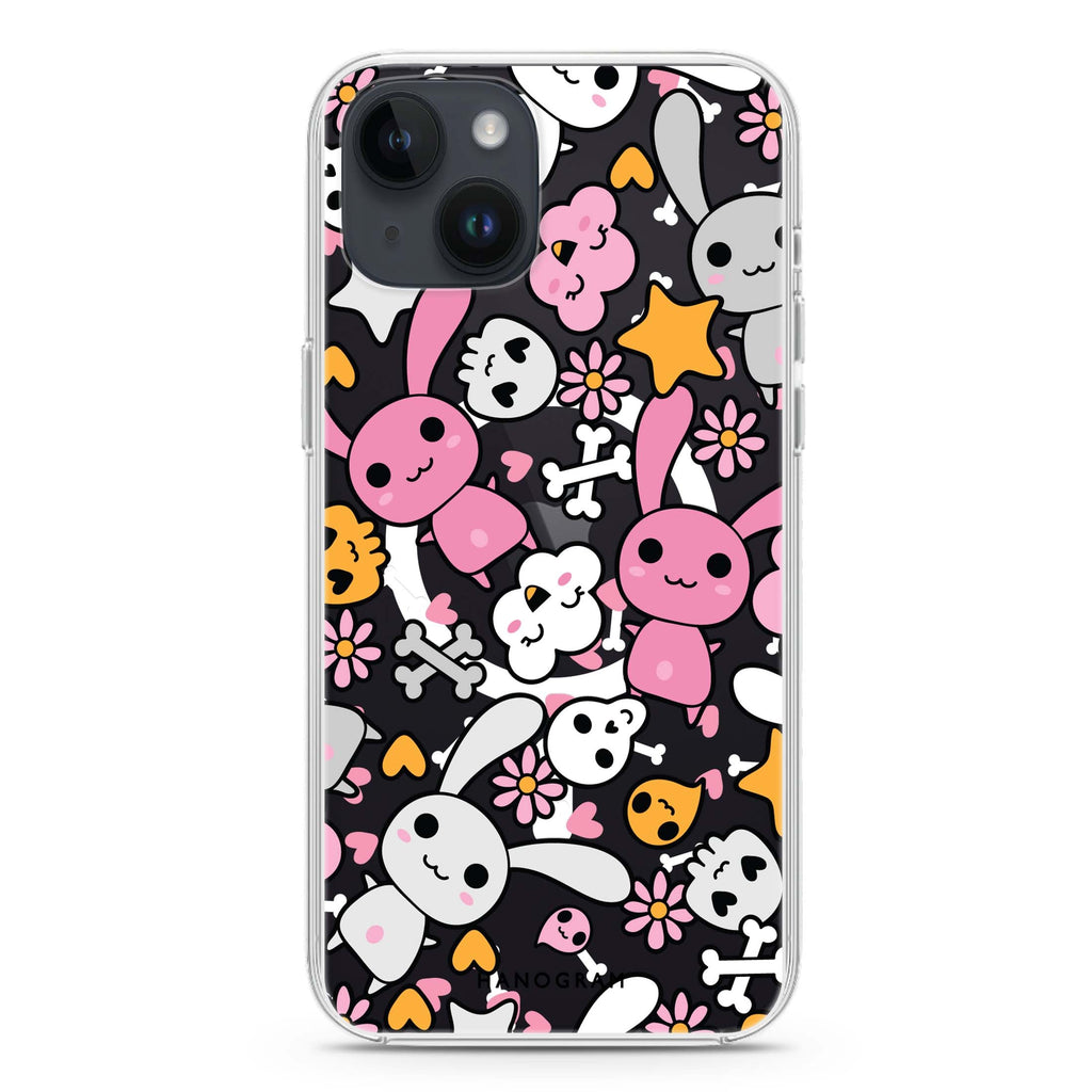 Bunny Doodles iPhone 14 Magsafe 兼容水晶透明保護殼