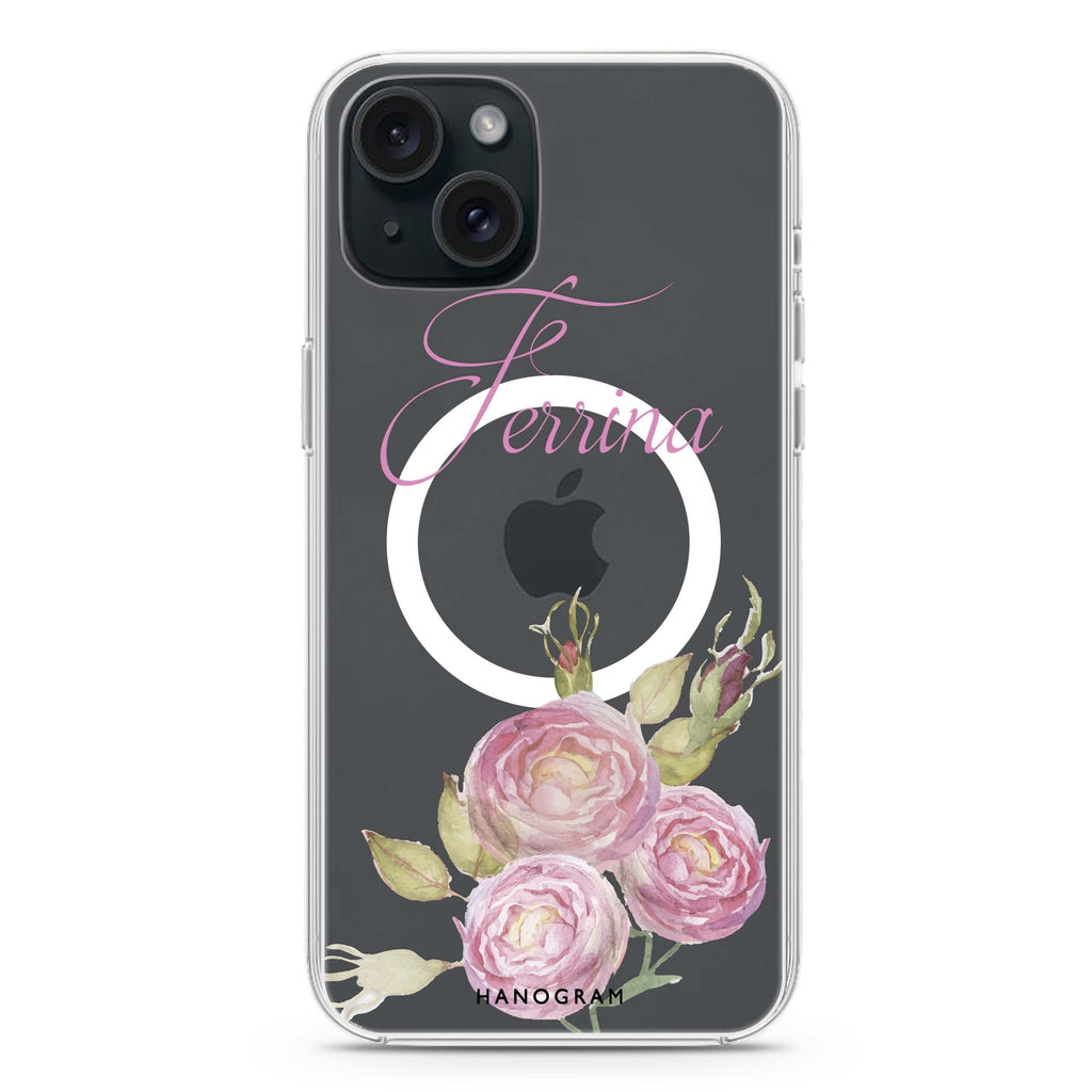 Three Watercolor Flowers iPhone 15 Magsafe 兼容水晶透明保護殼
