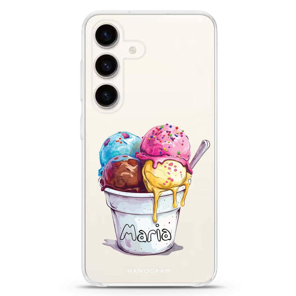 Sweet Scoops Samsung Galaxy S26/S25/S24 可加名字水晶透明保護殼正面展示
