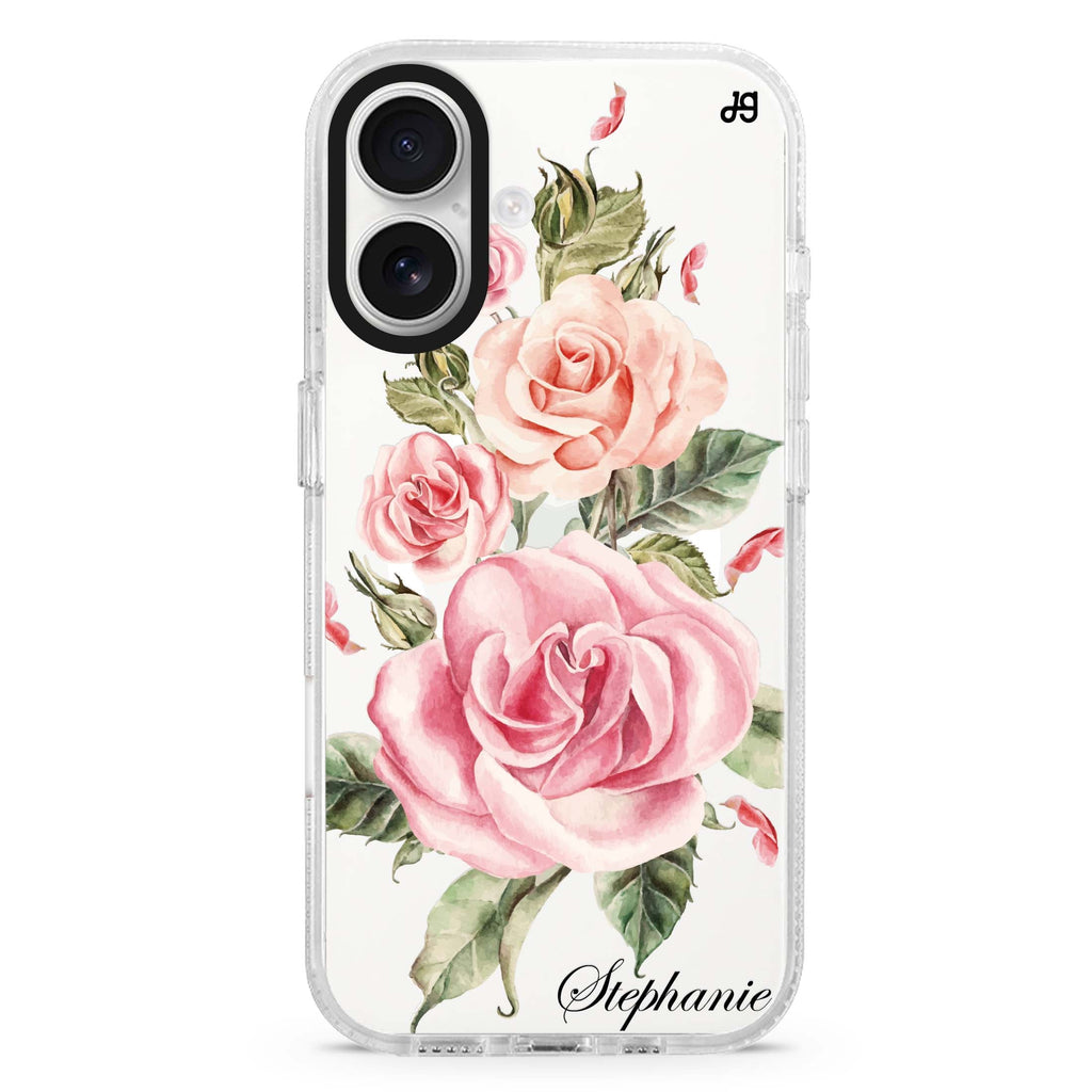 Pink Watercolor Floral Magsafe 兼容水晶透明保護殼