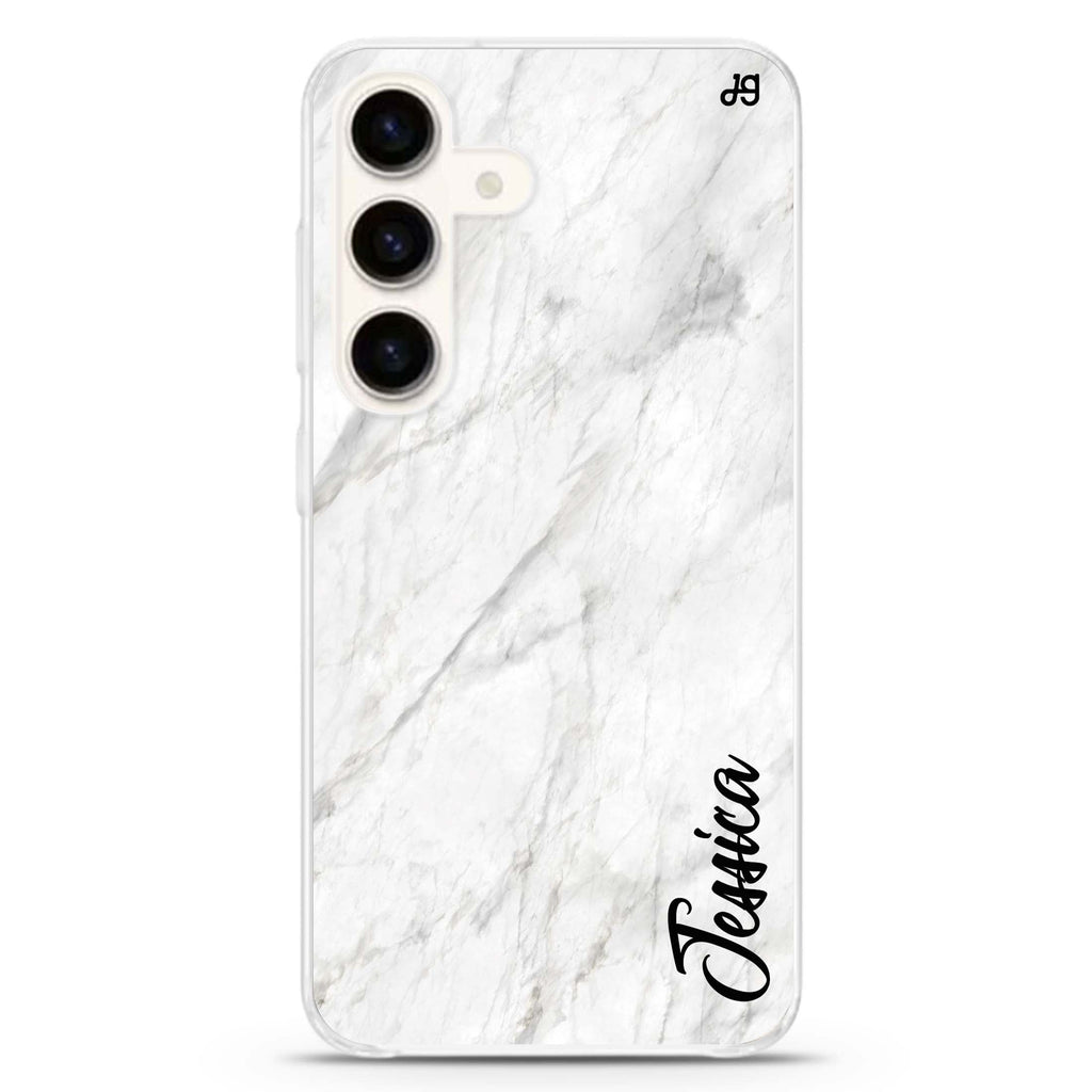 White Marble – Deep Love Samsung Galaxy S26/S25/S24 可加名字水晶透明保護殼正面展示