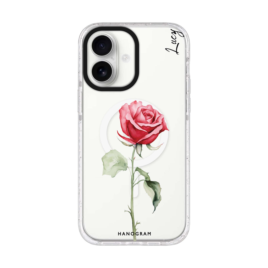 Rose Radiance iPhone 17 水晶透明保護殼正面展示