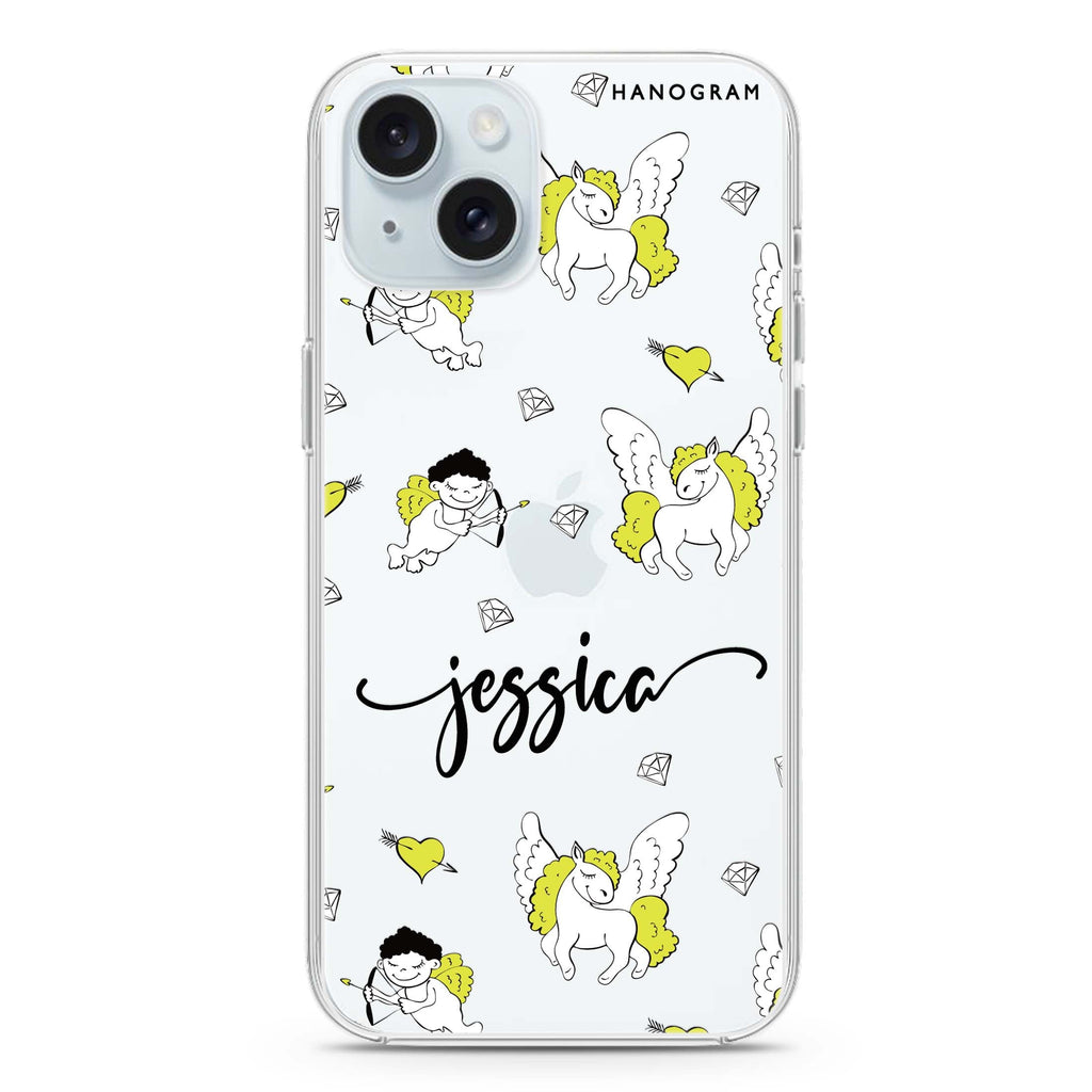 Angel & Unicorn Custom iPhone 15 plus 水晶透明保護殼