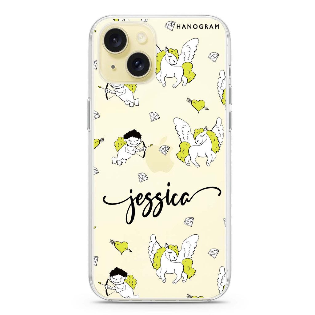 Angel & Unicorn Custom iPhone 15 水晶透明保護殼