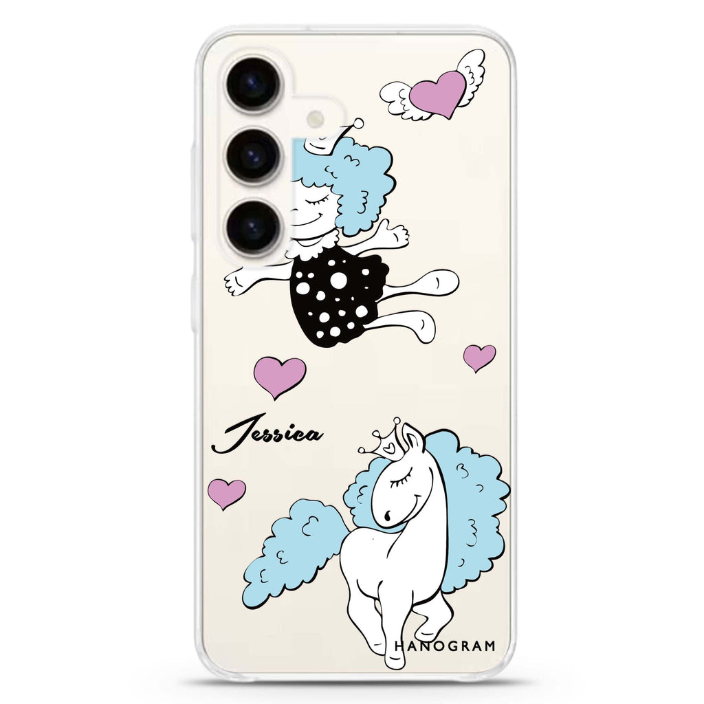 Queen & Unicorn Samsung Galaxy S26/S25/S24 可加名字水晶透明保護殼正面展示