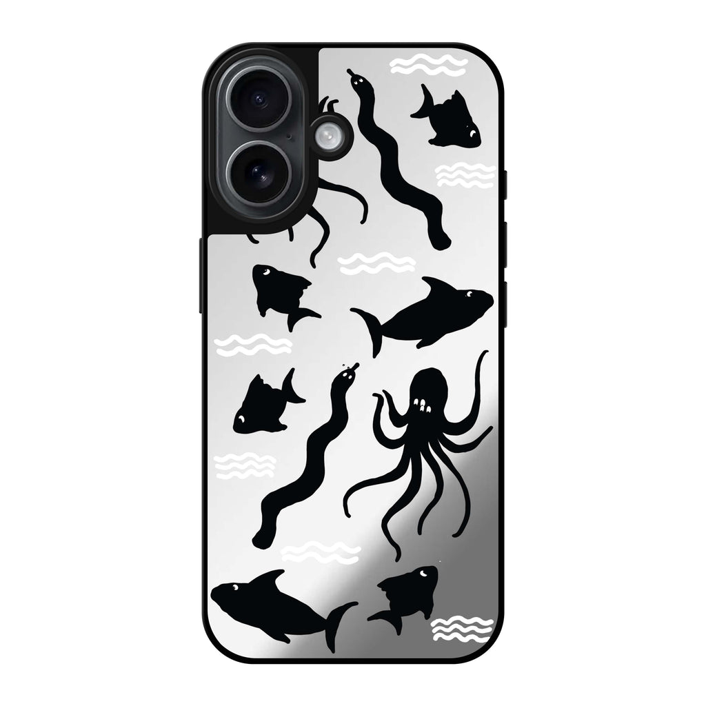 Reflective iPhone 16 Mirror Case –Water, Ocean and Sea Animals Design