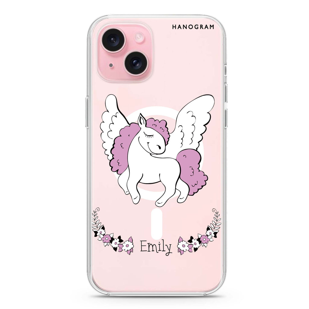 White Unicorn iPhone 15 Plus Magsafe 兼容水晶透明保護殼