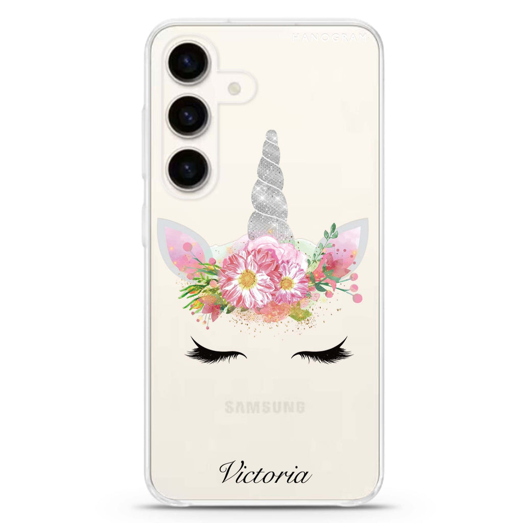 Unicorn's Brow Samsung Galaxy S26/S25/S24 可加名字水晶透明保護殼正面展示