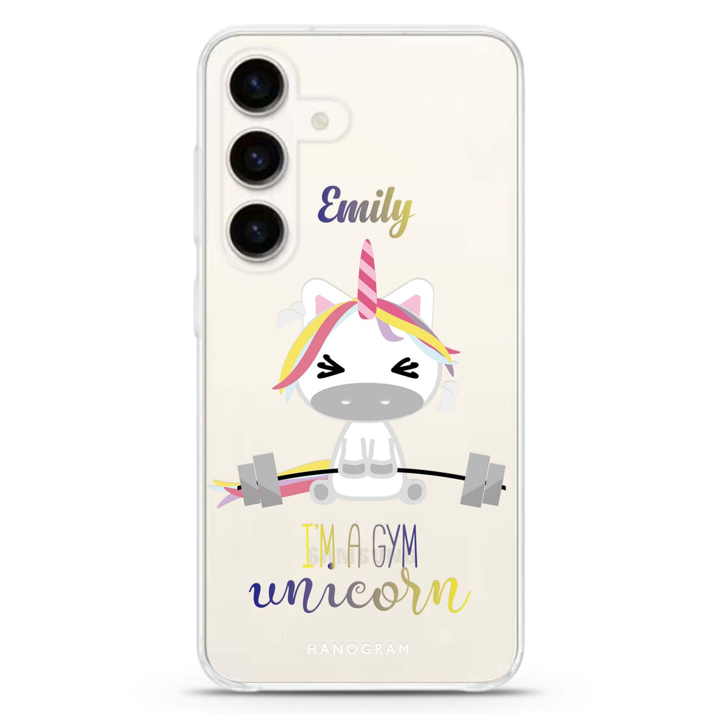 Gymnast Unicorn Samsung Galaxy S26/S25/S24 可加名字水晶透明保護殼正面展示