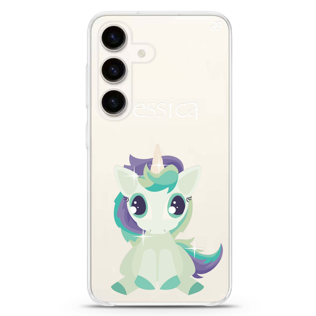 Pretty Eyes Unicorn Samsung Galaxy S26/S25/S24 可加名字水晶透明保護殼正面展示