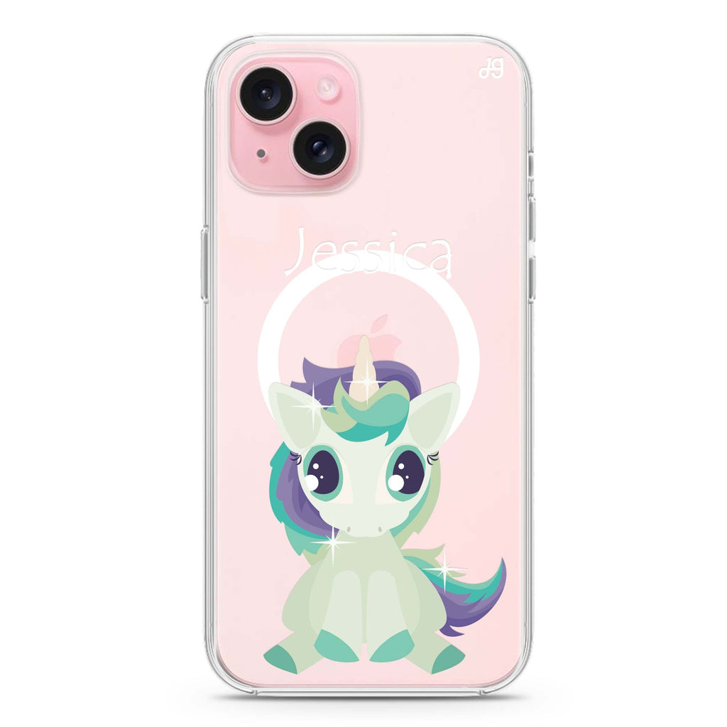 Pretty Eyes Unicorn iPhone 15 Plus Magsafe 兼容水晶透明保護殼