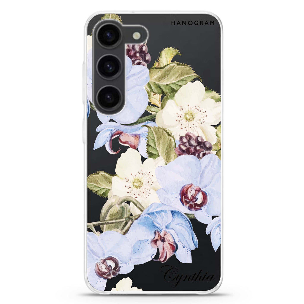 Light Blue Floral Samsung Galaxy 水晶透明保護殼