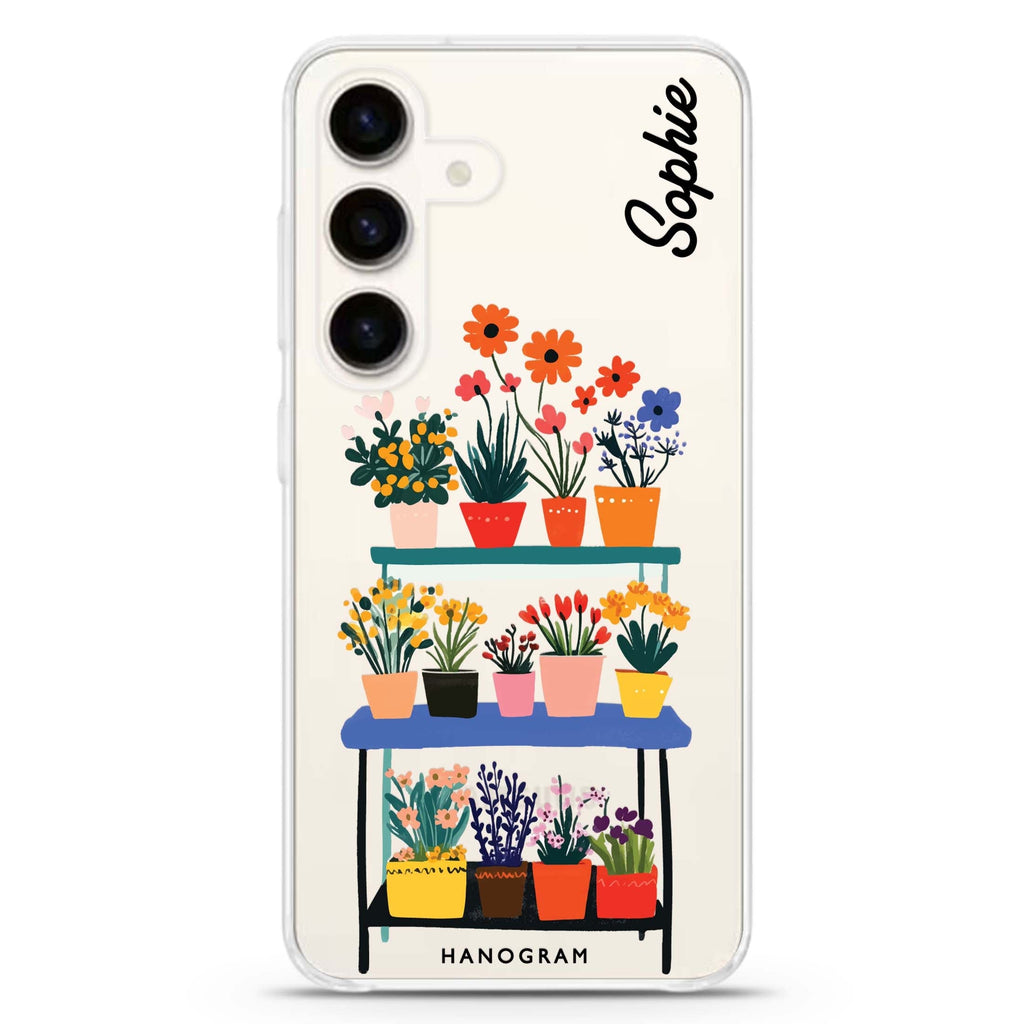 Petal Pop Samsung Galaxy S26/S25/S24 可加名字水晶透明保護殼正面展示