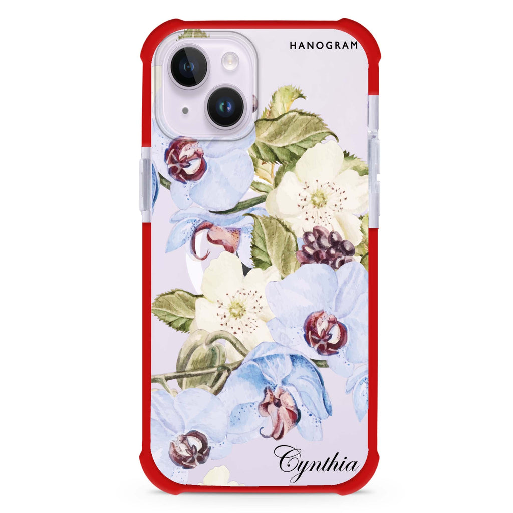 Light Blue Floral iPhone 15 Plus Magsafe 兼容超強防摔保護殼