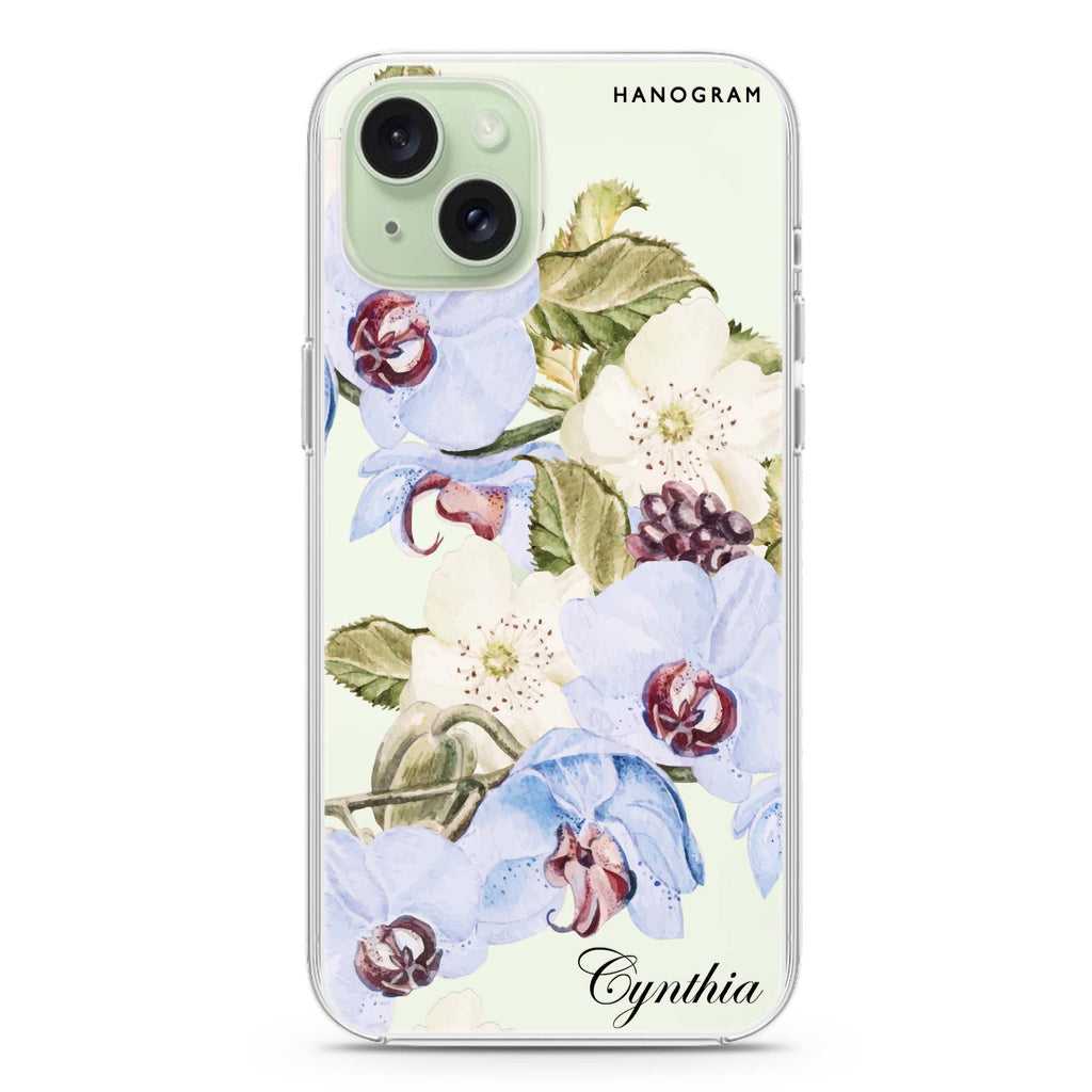 Light Blue Floral iPhone 15 水晶透明保護殼