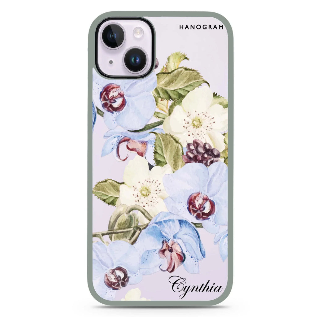 Light Blue Floral iPhone 15 Plus 防衝擊保護殼