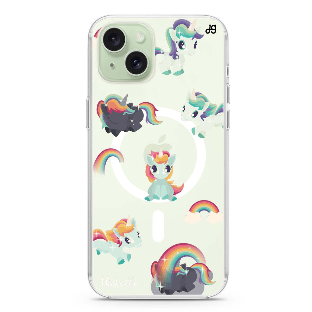 Unicorn & Rainbow iPhone 15 Magsafe 兼容水晶透明保護殼