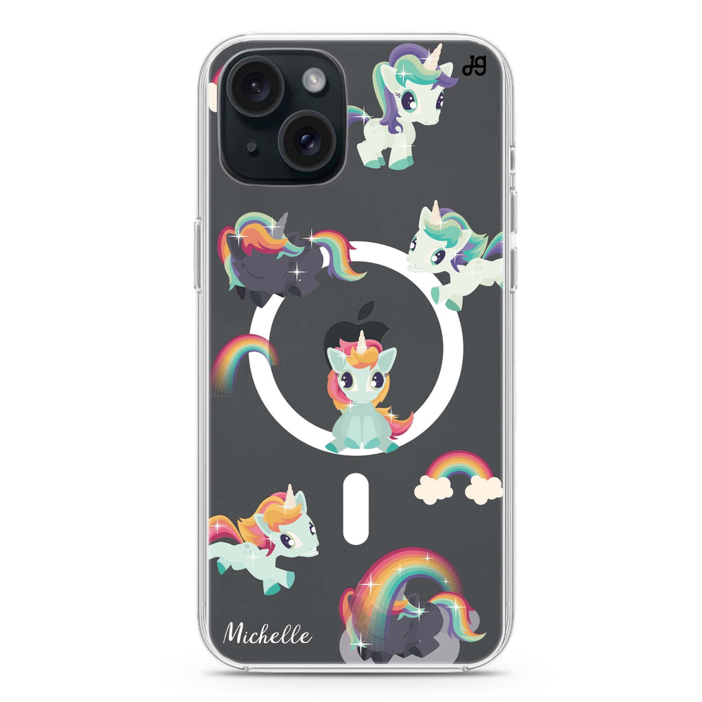 Unicorn & Rainbow iPhone 15 Plus Magsafe 兼容水晶透明保護殼
