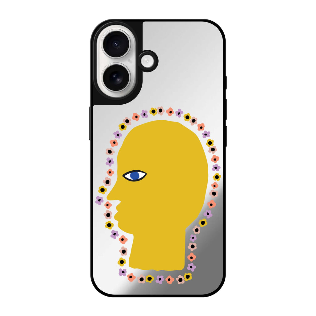 Reflective iPhone 16 Mirror Case –Floral Brain Design