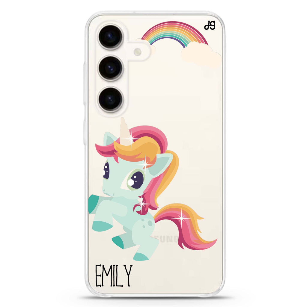Lovely Unicorn II Samsung Galaxy S26/S25/S24 可加名字水晶透明保護殼正面展示