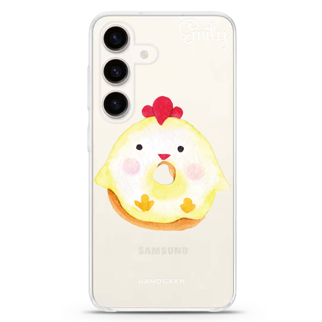 Sweet donut chick Samsung Galaxy S26/S25/S24 可加名字水晶透明保護殼正面展示