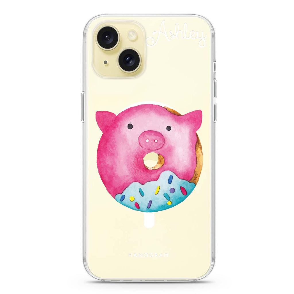 Sweet donut piggy iPhone 15 Plus Magsafe 兼容水晶透明保護殼