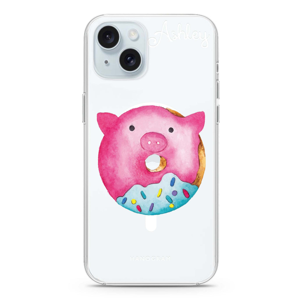 Sweet donut piggy iPhone 15 Magsafe 兼容水晶透明保護殼