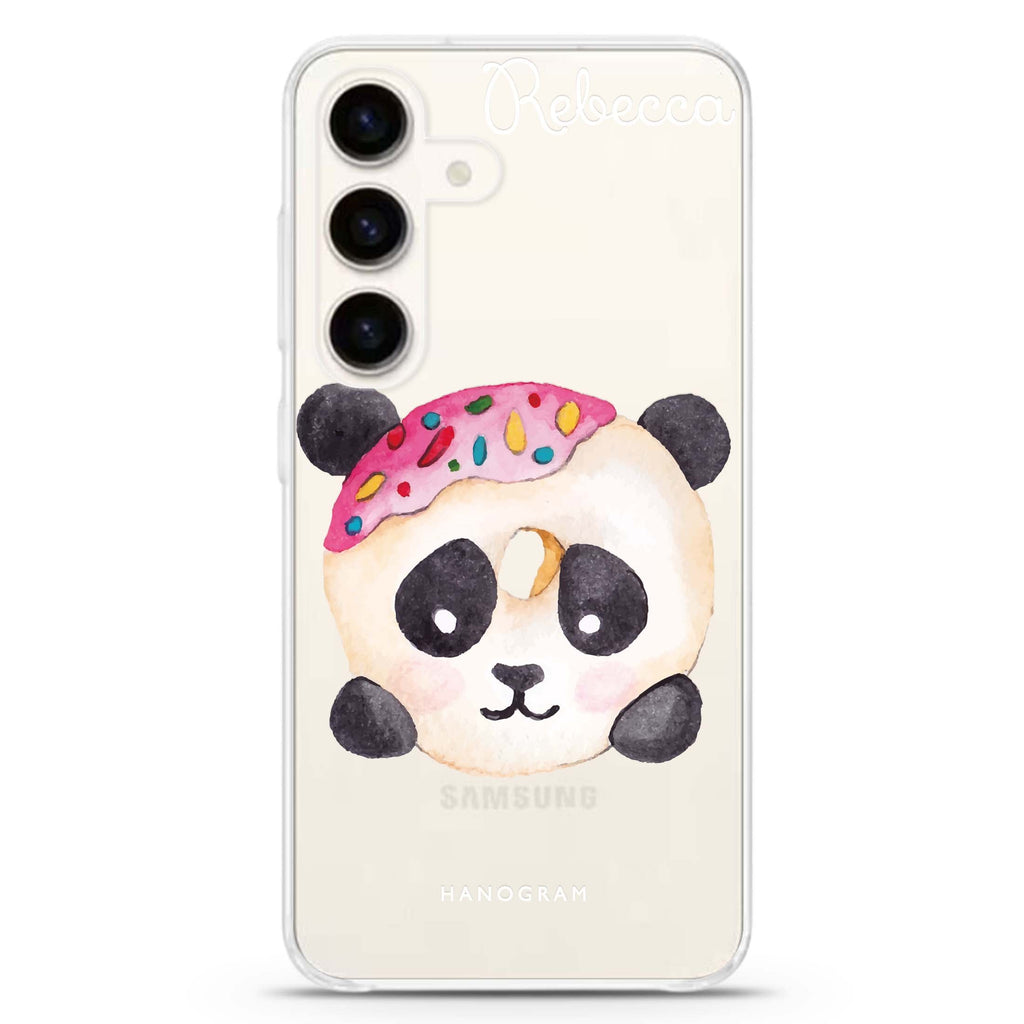 Sweet donut panda Samsung Galaxy S26/S25/S24 可加名字水晶透明保護殼正面展示
