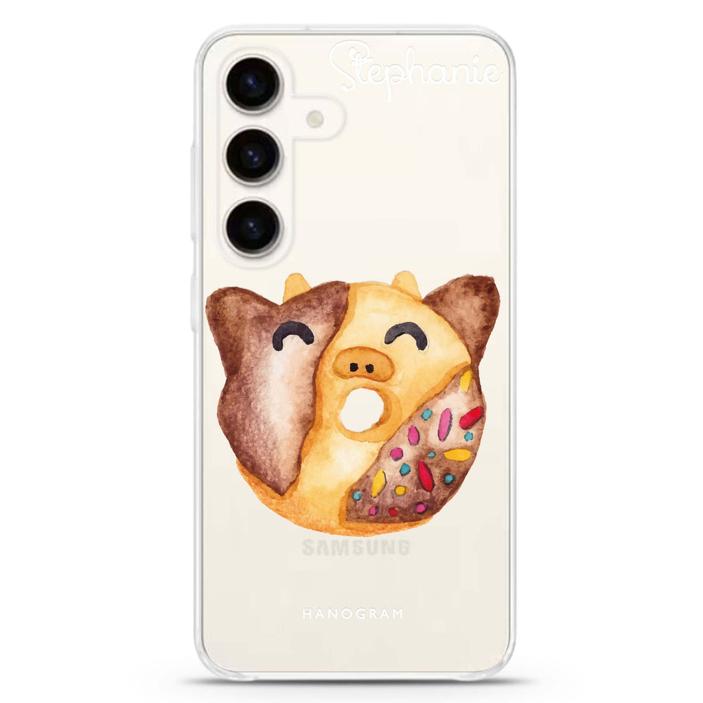 Sweet donut calf Samsung Galaxy S26/S25/S24 可加名字水晶透明保護殼正面展示
