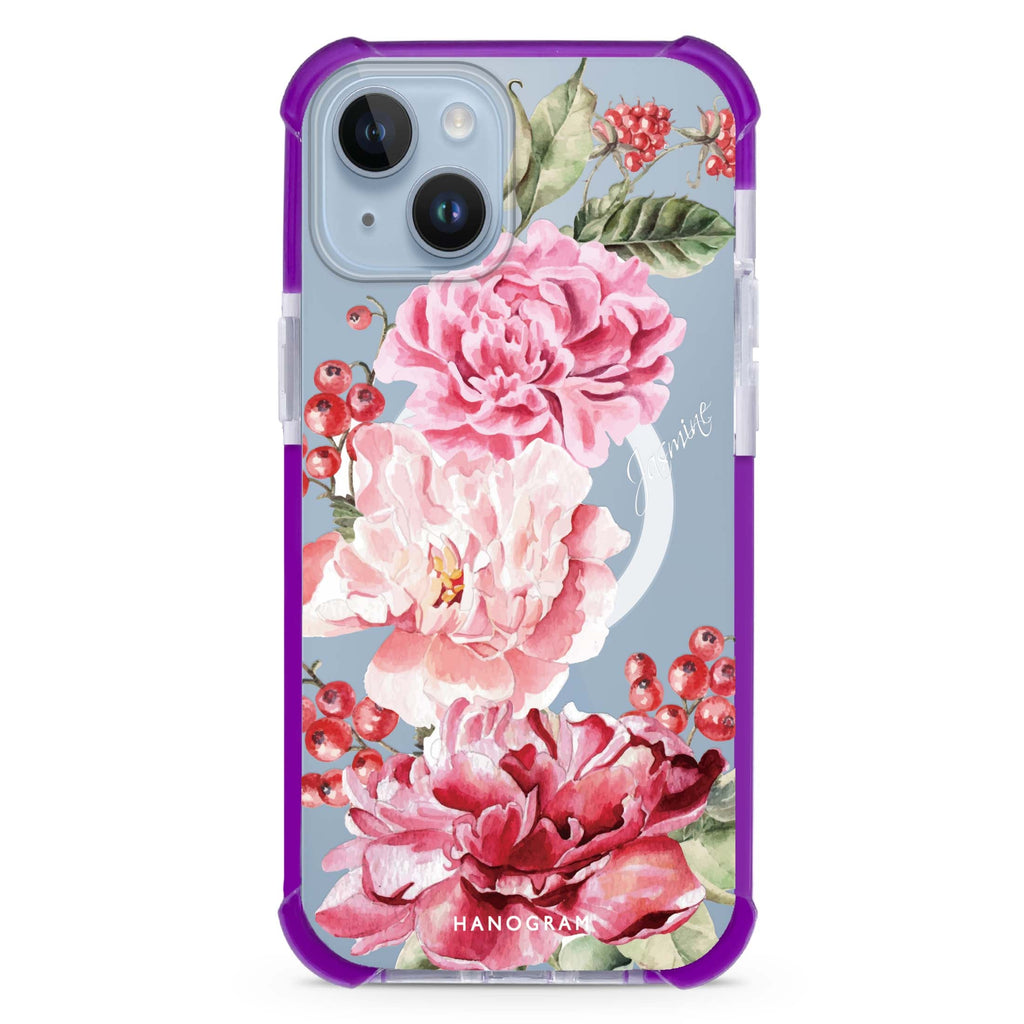 Pretty Watercolor Flowers iPhone 15 Plus Magsafe 兼容超強防摔保護殼