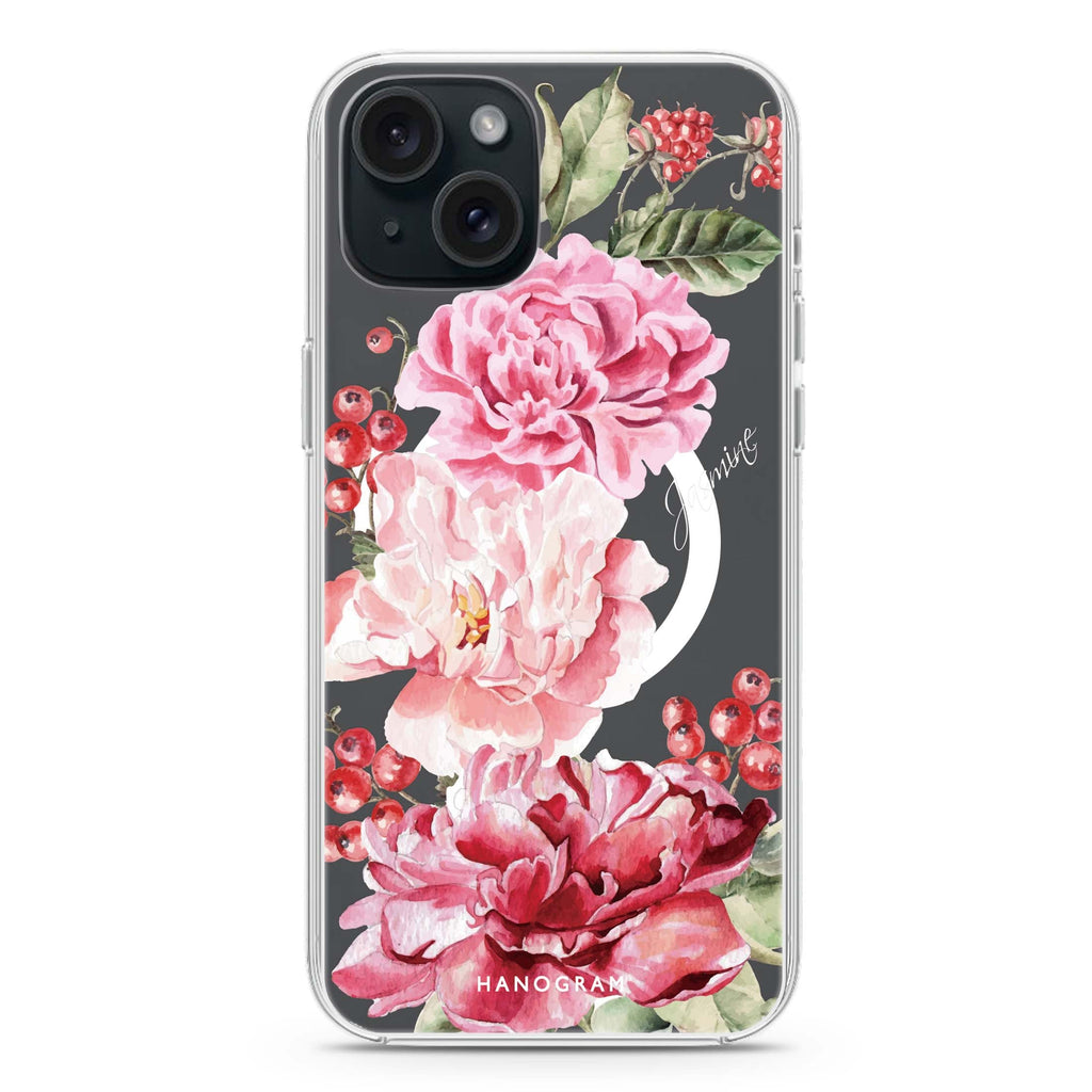 Pretty Watercolor Flowers iPhone 15 Magsafe 兼容水晶透明保護殼