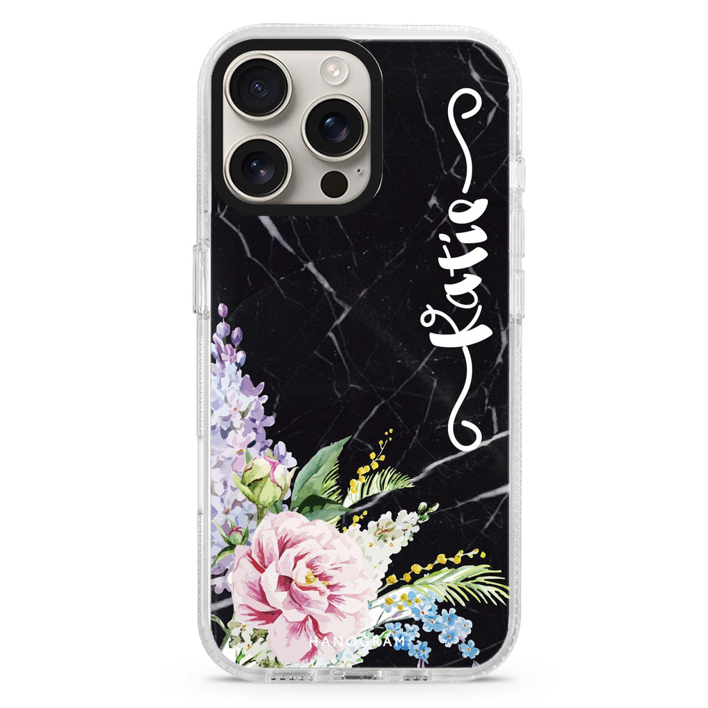 Floral & Black Marble Magsafe 兼容水晶透明保護殼