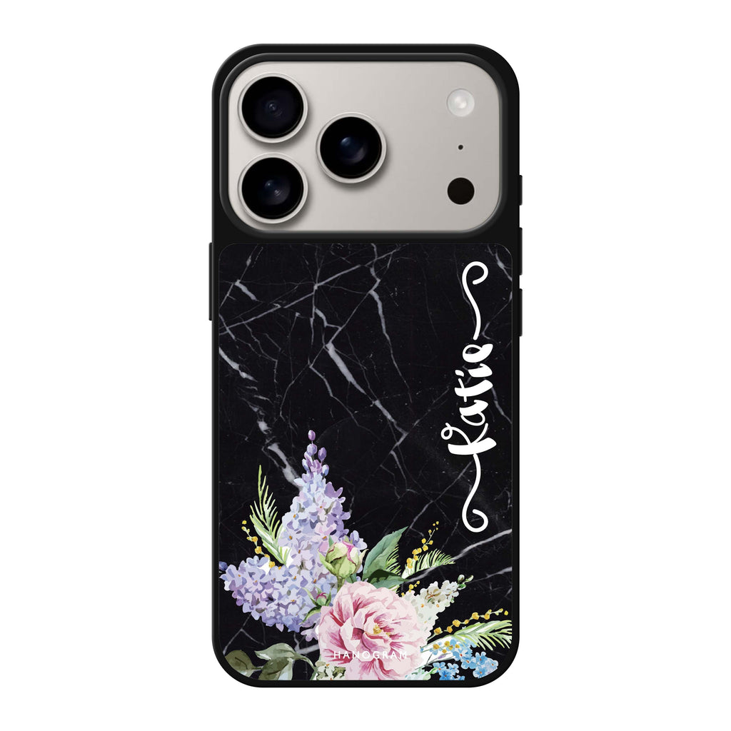 Floral & Black Marble 黑色花卉 iPhone 17 Pro Max 鏡面手機殼主圖