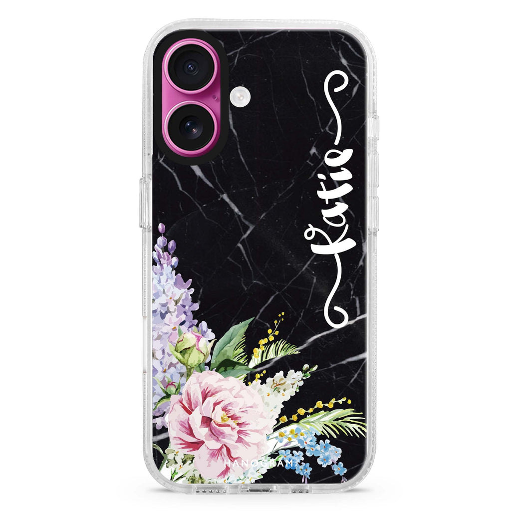 Floral & Black Marble Magsafe 兼容水晶透明保護殼