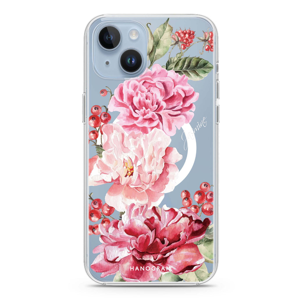 Pretty Watercolor Flowers iPhone 14 Magsafe 兼容水晶透明保護殼