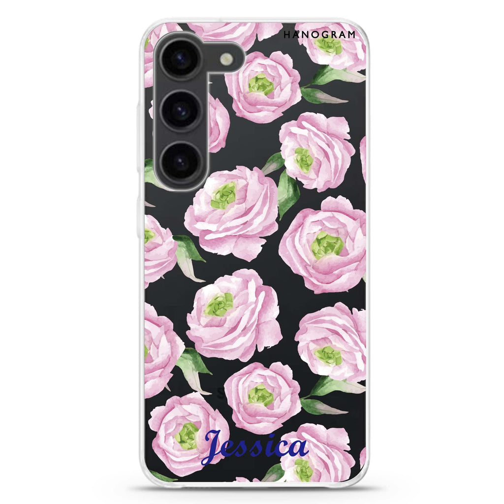 Watercolor pink floral Samsung Galaxy 水晶透明保護殼
