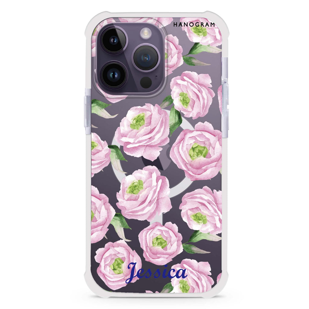 Watercolor pink floral iPhone Magsafe 兼容超強防摔保護殼