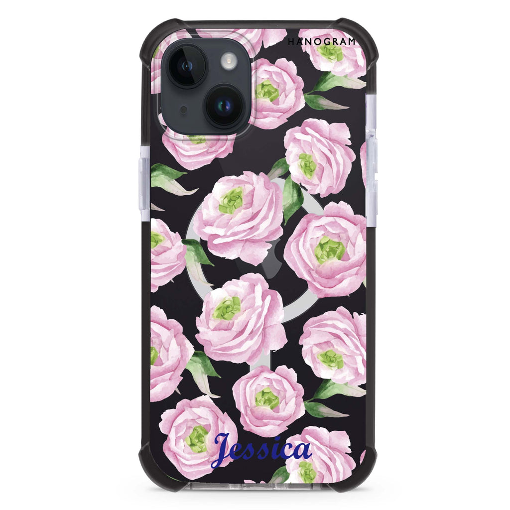 Watercolor pink floral iPhone 15 Plus Magsafe 兼容超強防摔保護殼