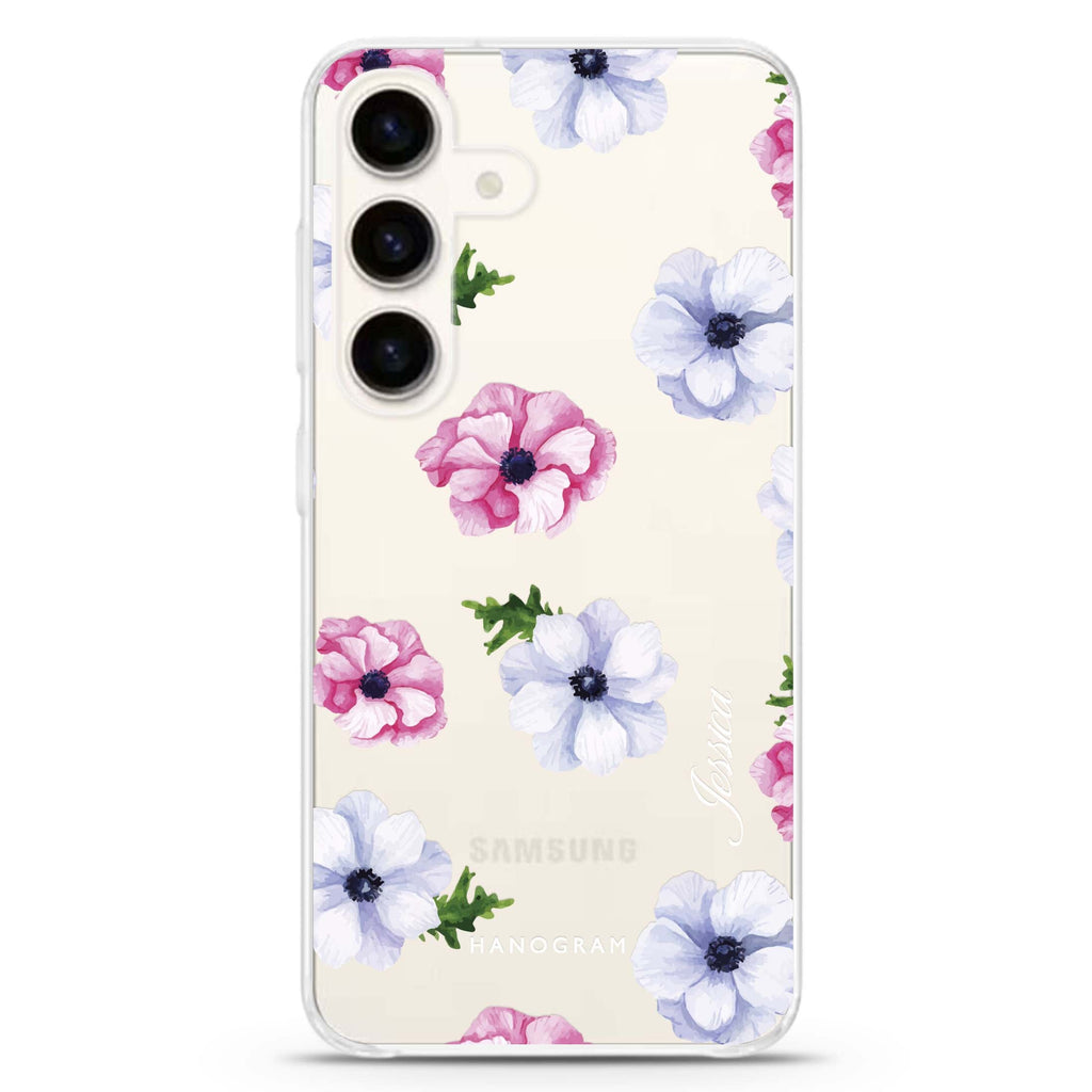 Ideal floral Samsung Galaxy S26/S25/S24 可加名字水晶透明保護殼正面展示