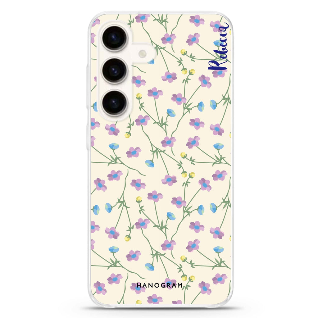 Girly floral Samsung Galaxy S26/S25/S24 可加名字水晶透明保護殼正面展示