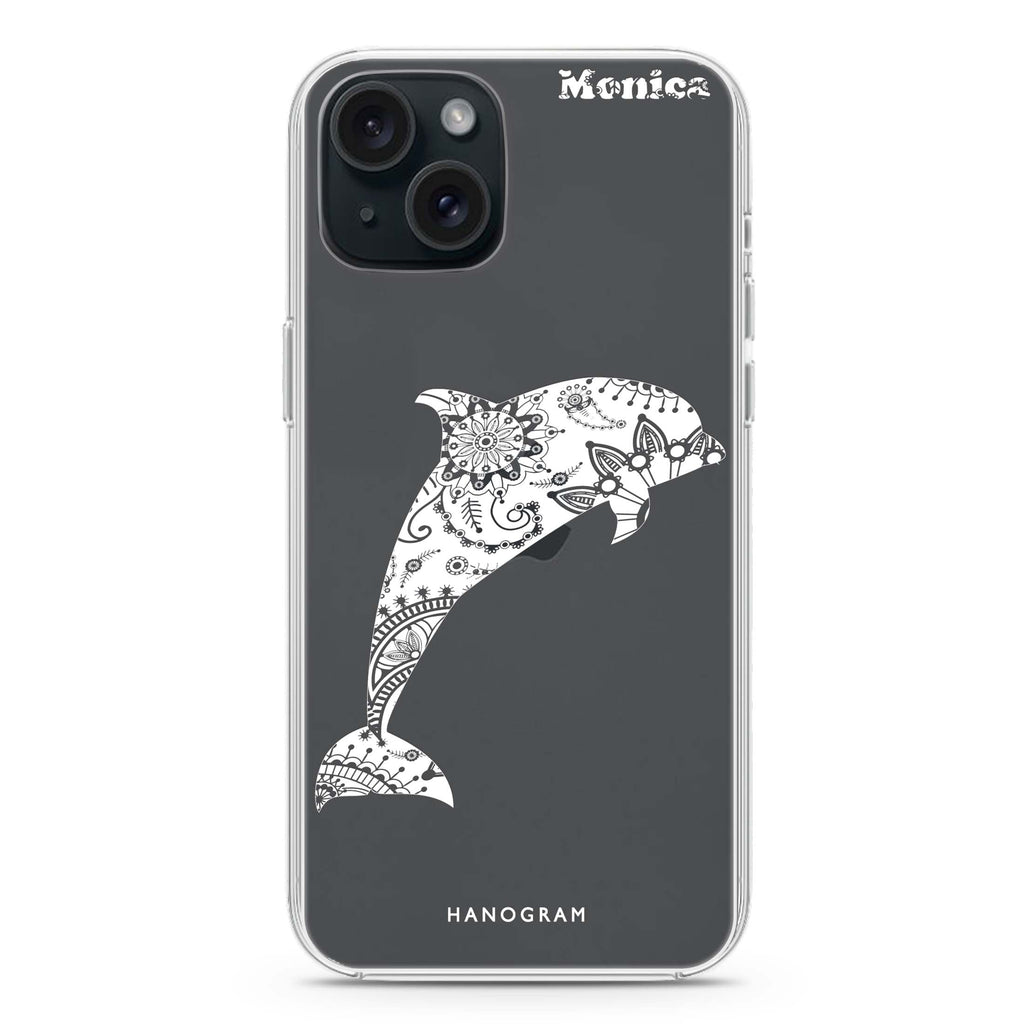 Mandala dolphin iPhone 15 plus 水晶透明保護殼
