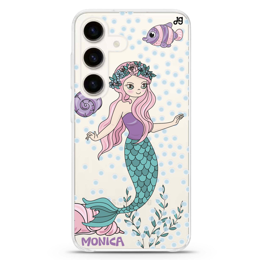 Mermaids Samsung Galaxy S26/S25/S24 可加名字水晶透明保護殼正面展示