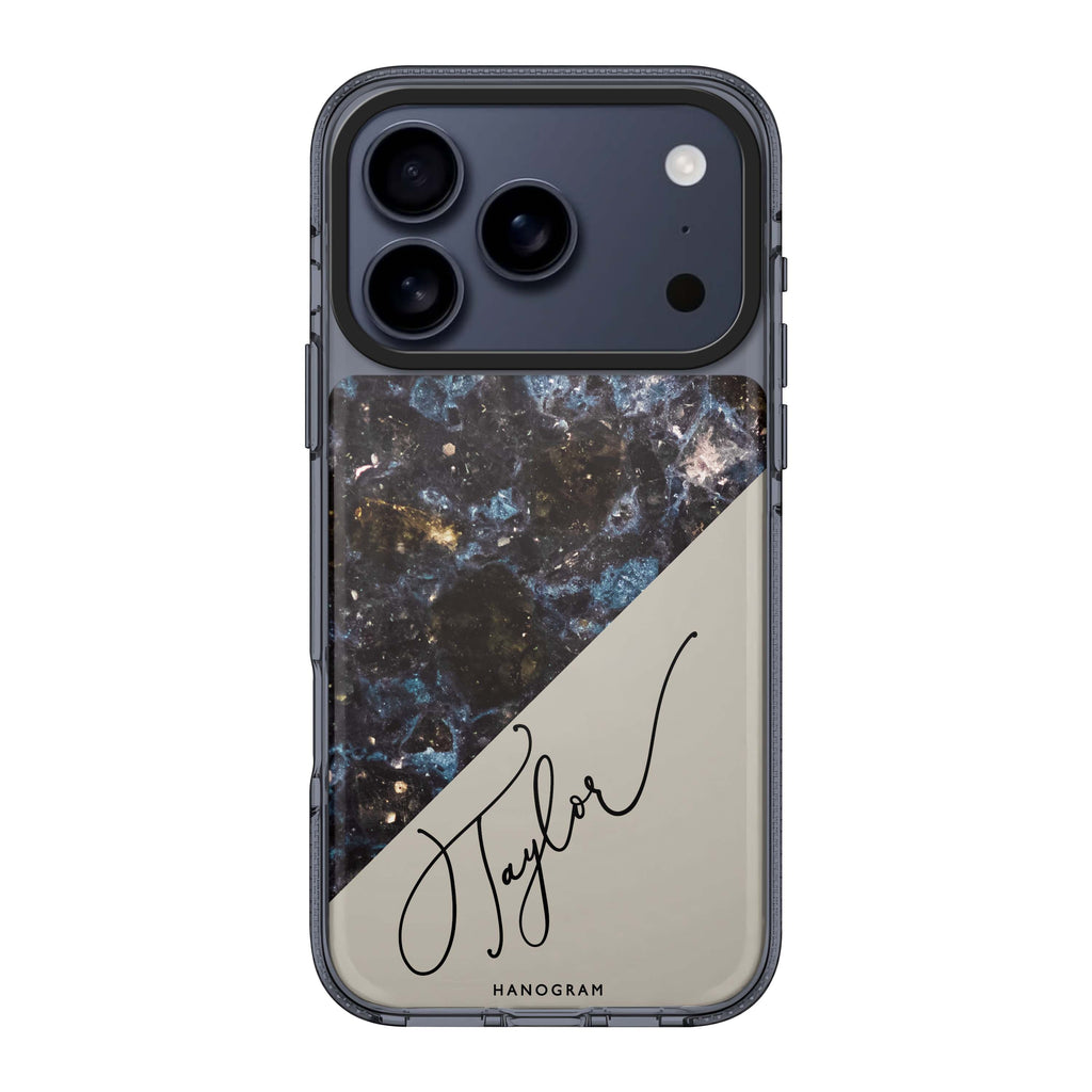 Black Marble Rose iPhone 17 Pro Max MagSafe 水晶透明保護殼 花卉圖案設計 可自訂名字 圖1
