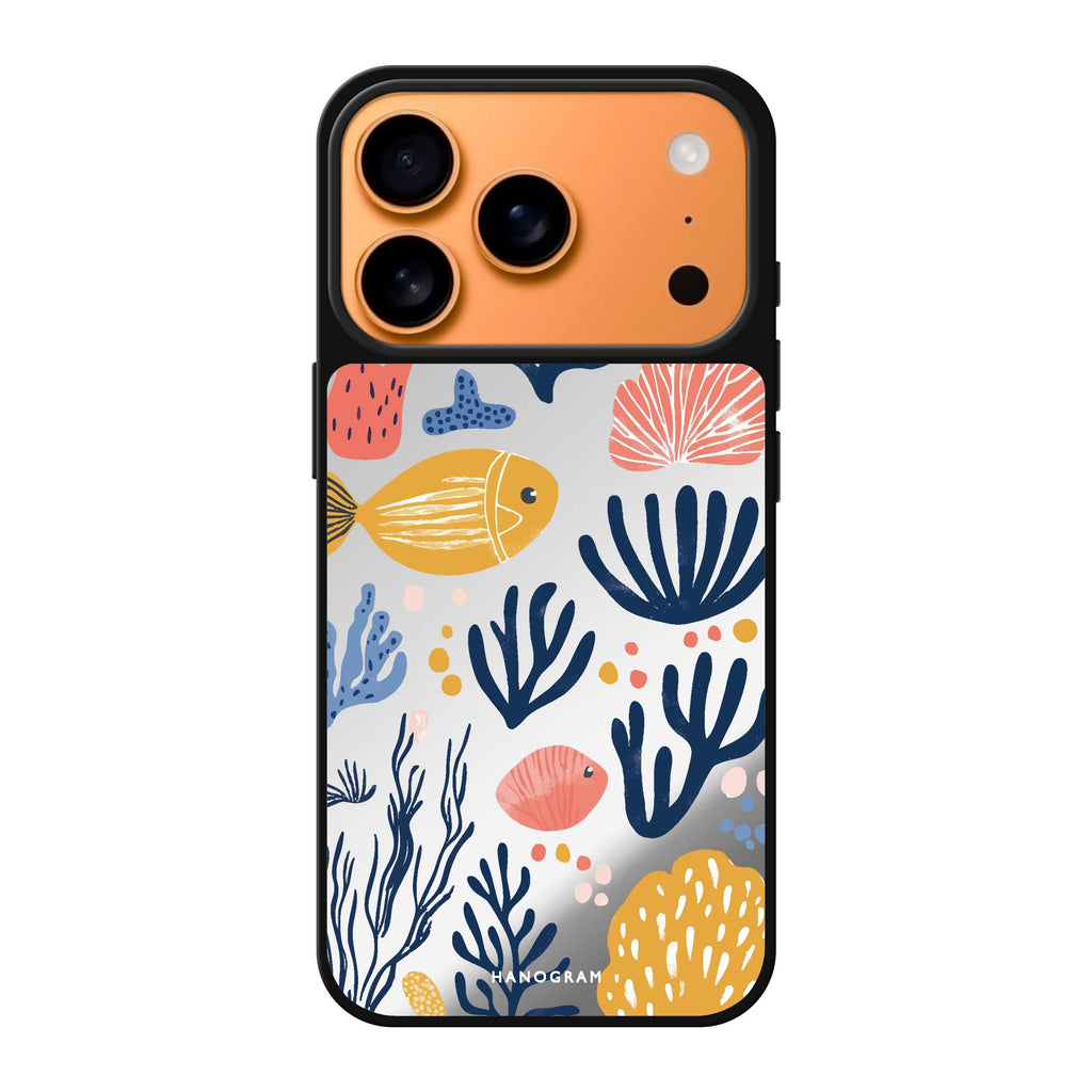 Coral Cutouts 橙色圖案 iPhone 17 Pro Max 鏡面手機殼主圖
