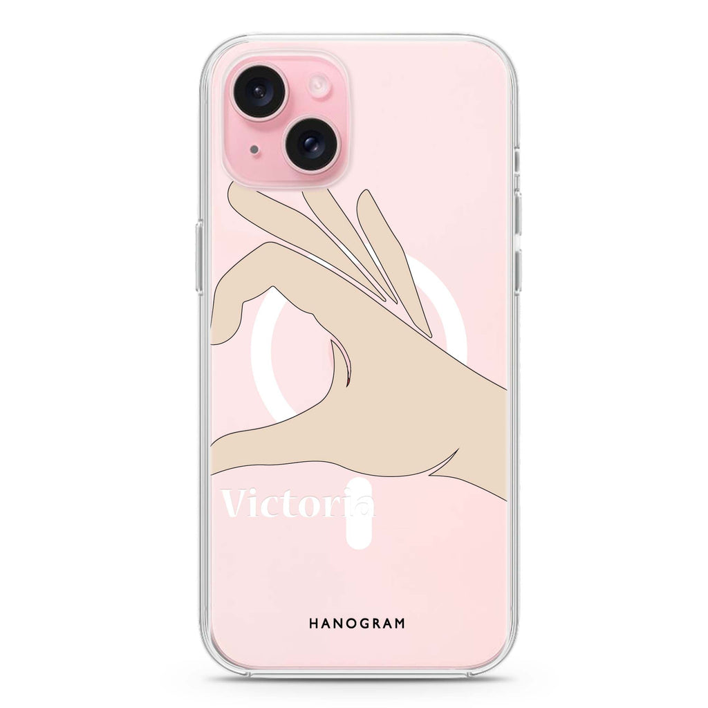Right Hand heart iPhone 15 Plus Magsafe 兼容水晶透明保護殼