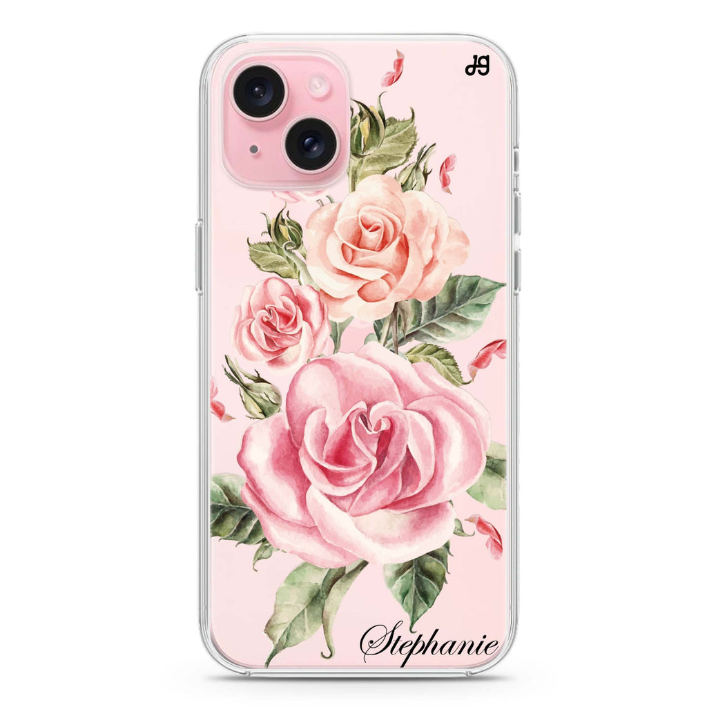 Pink Watercolor Floral iPhone 15 水晶透明保護殼