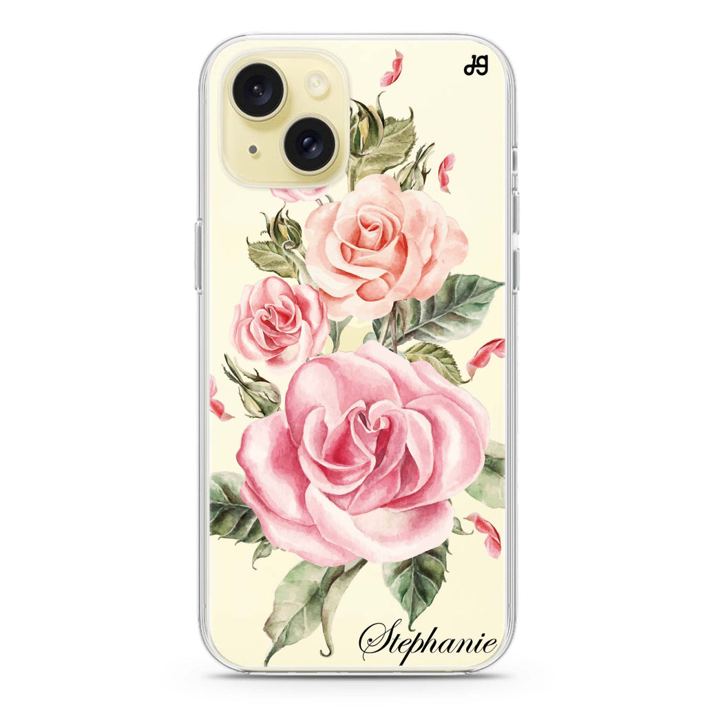 Pink Watercolor Floral iPhone 15 plus 水晶透明保護殼