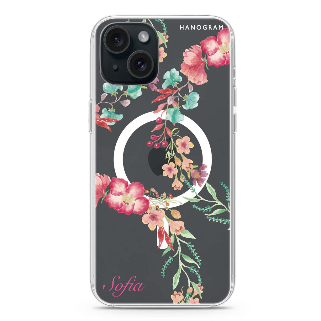 Spring Flowers iPhone 15 Magsafe 兼容水晶透明保護殼