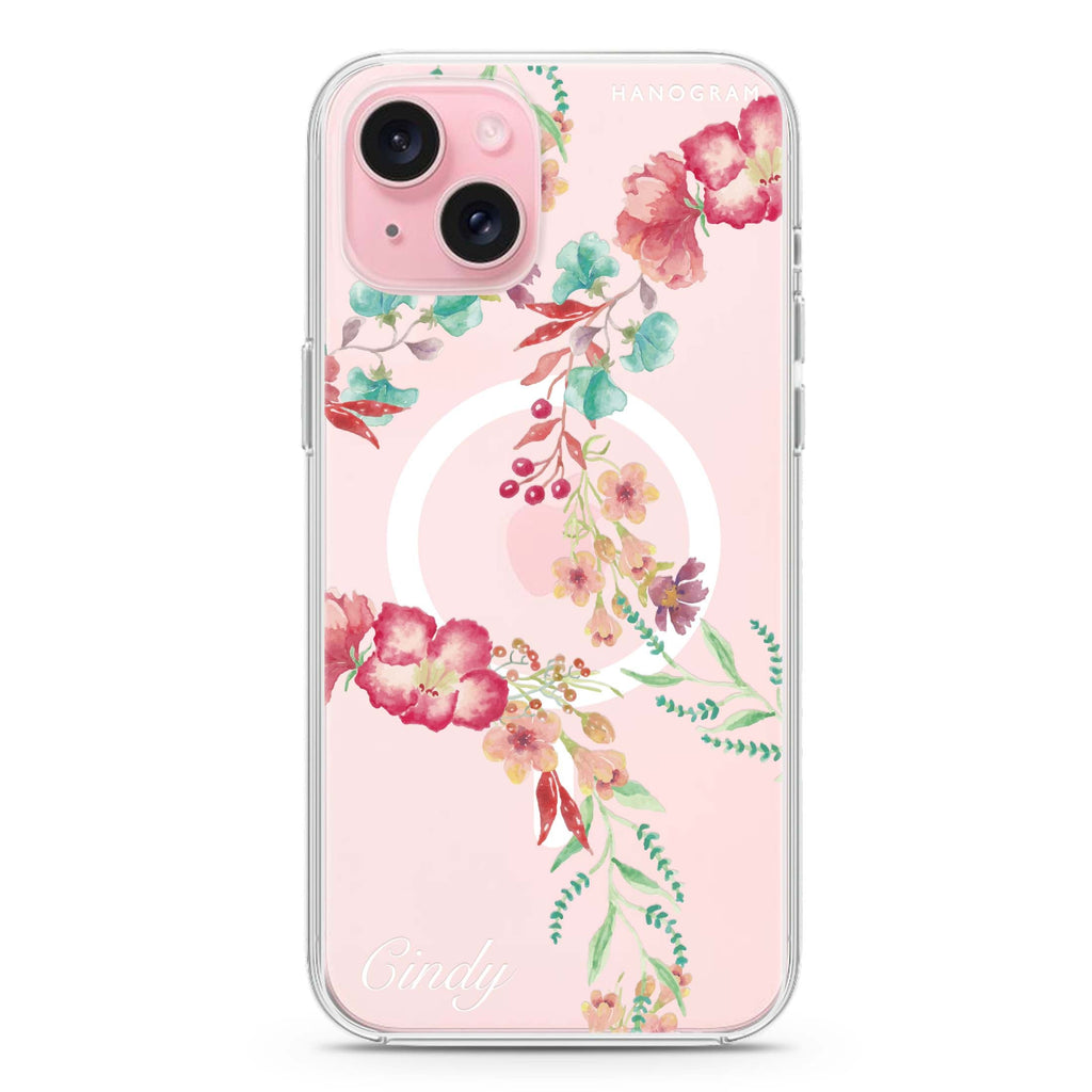 Spring Flowers iPhone 15 Plus Magsafe 兼容水晶透明保護殼